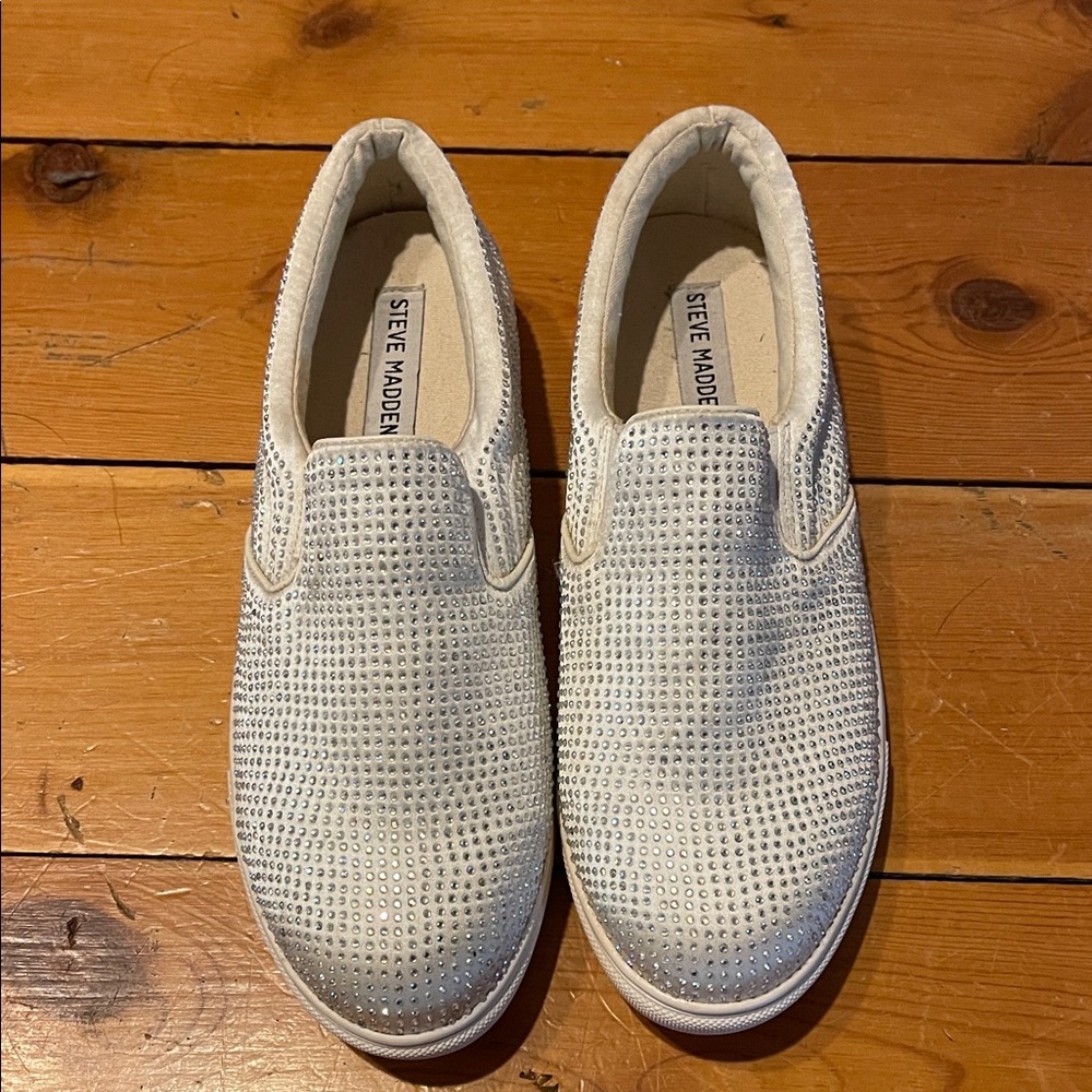 Steve Madden Sparkling Silver Bridal Slip-On Sneakers